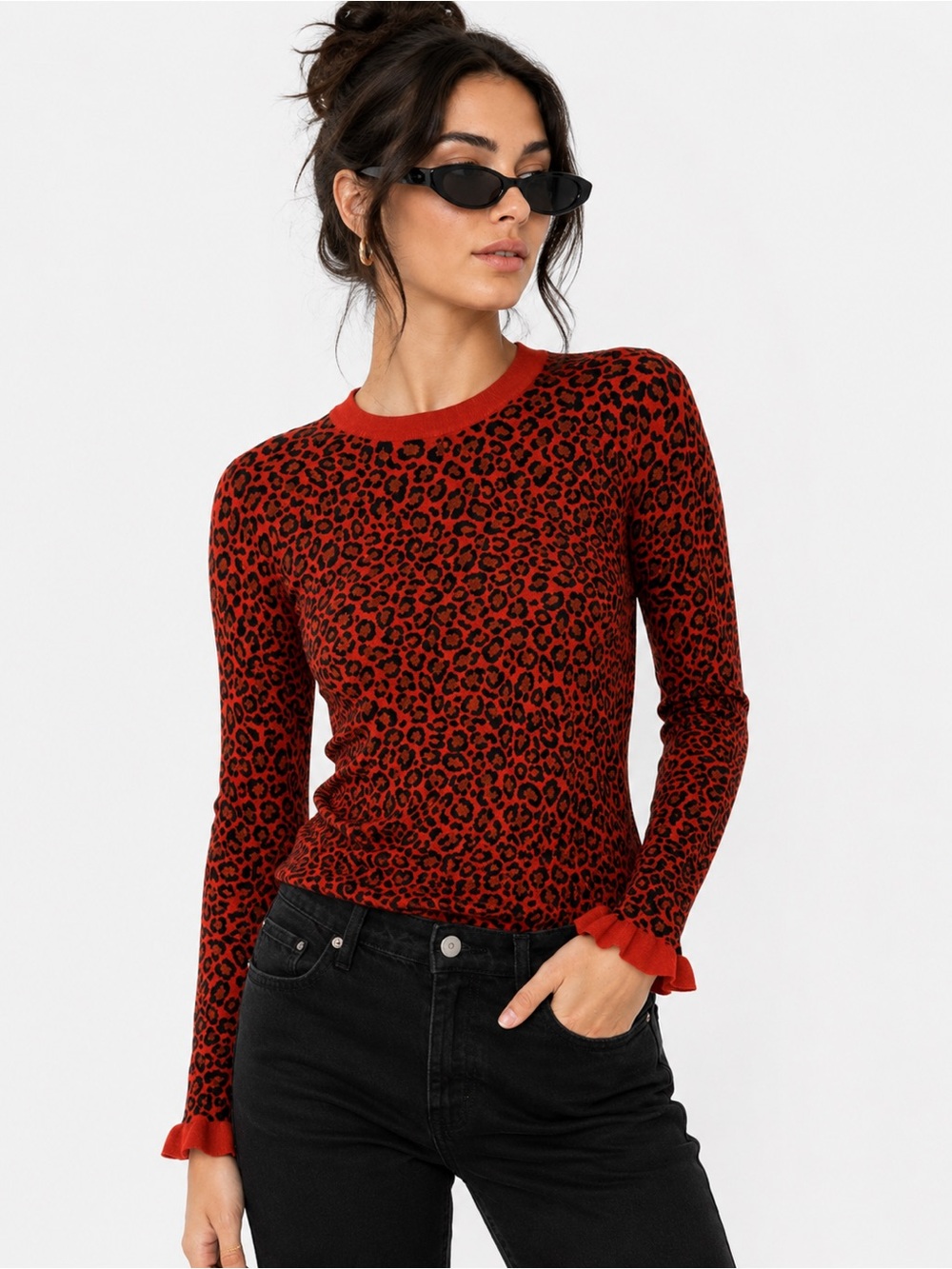 Anthropologie Scotch & Soda Ruby‎ Leopard Pullover Cashmere Crew Neck Sweater XS